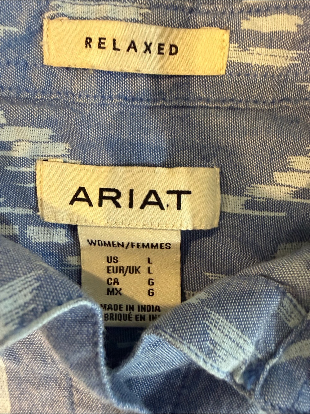 Ariat Large Woman Blue Billie Jean Blackhawk Ikat Shirt Long Sleeve Relaxed Fit - Picture 5 of 14